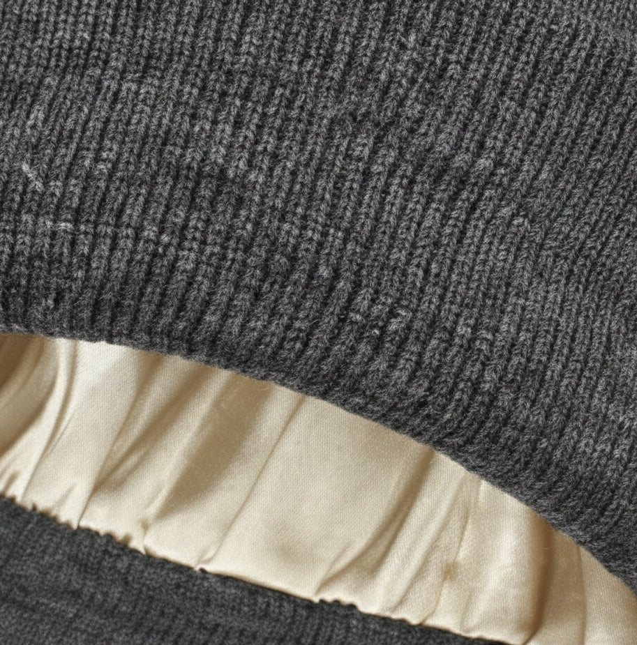 Silk Satin-Lined Winter Beanie - Warm Chunky Satin Head Cap for Men & Women