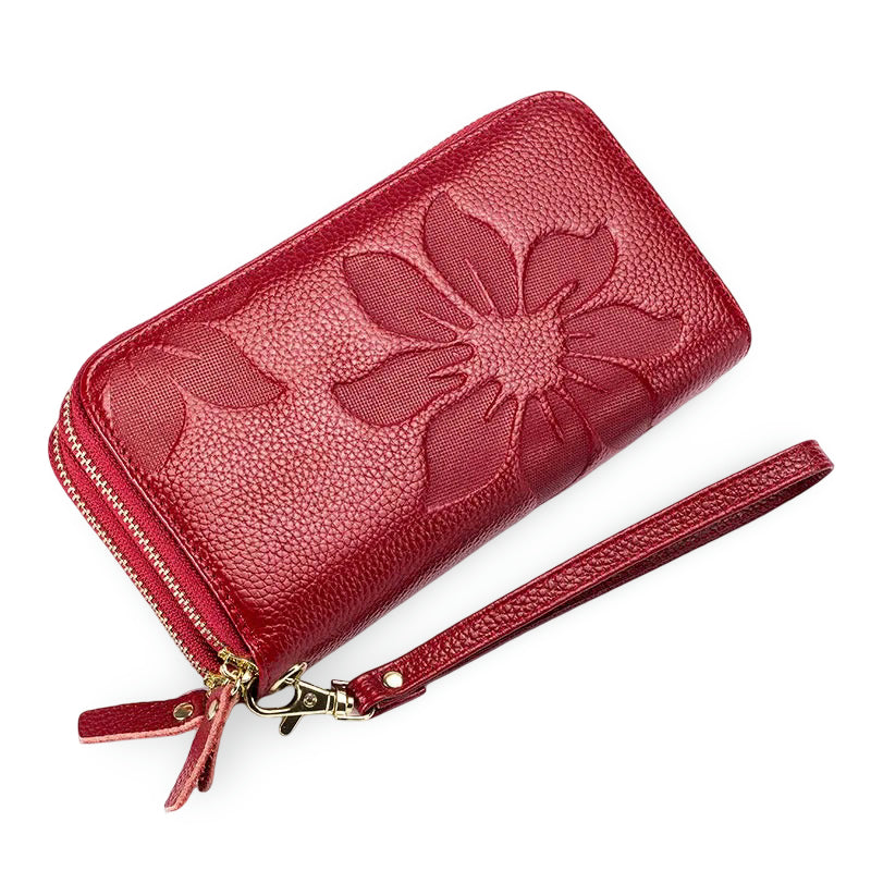 Genuine Leather Long Wallet – Chic Double Zipper