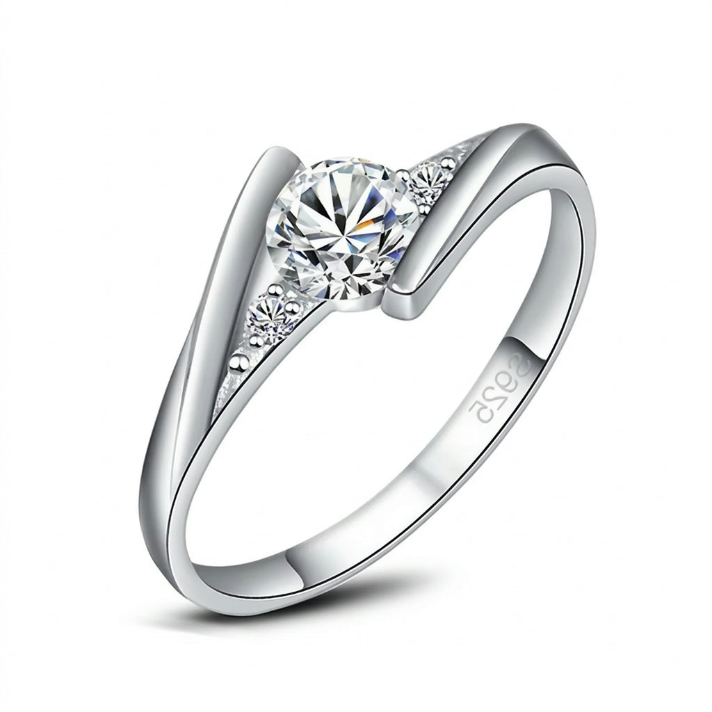 Zircon Stone Ring – Elegant 925 Sterling Silver Engagement Jewelry