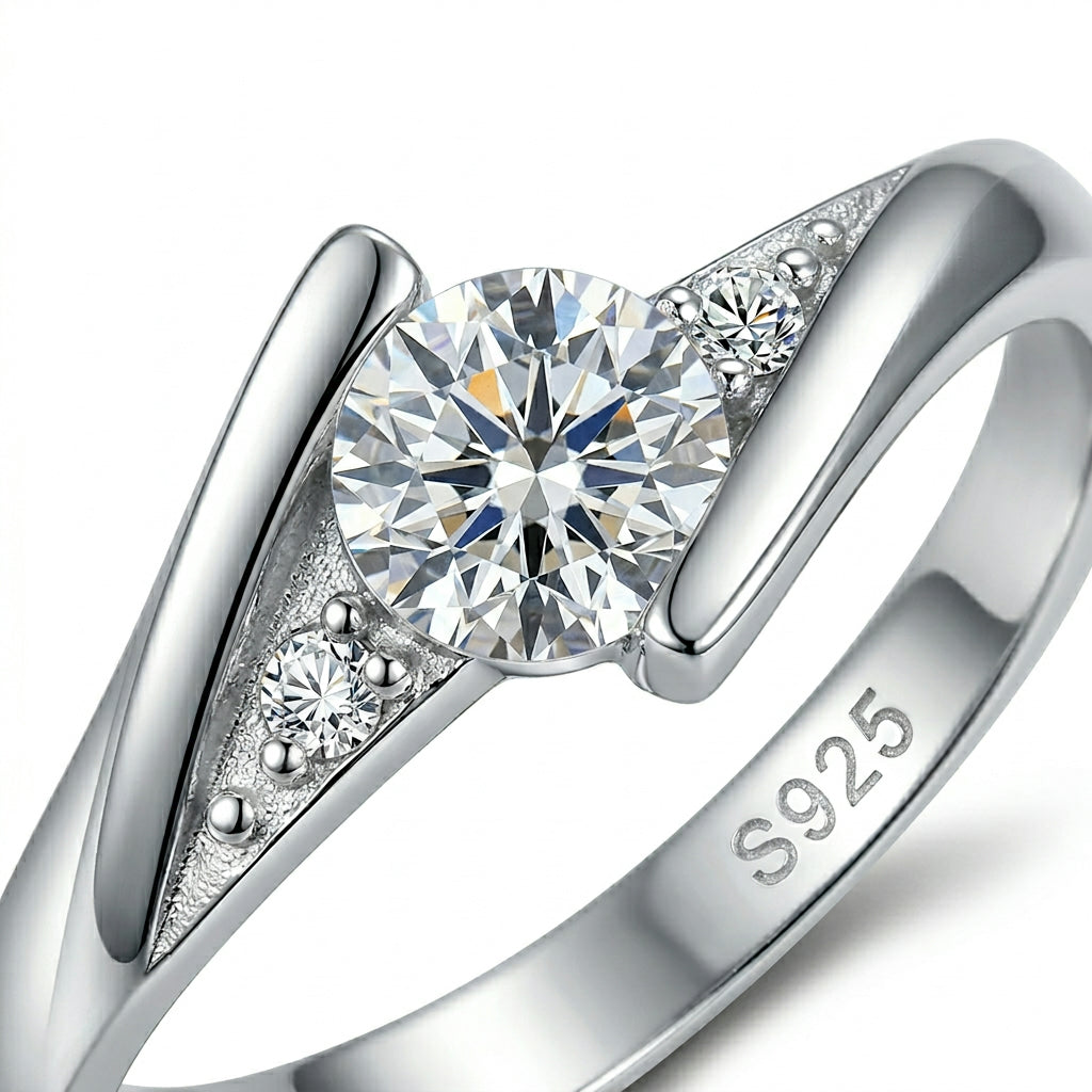 Zircon Stone Ring – Elegant 925 Sterling Silver Engagement Jewelry
