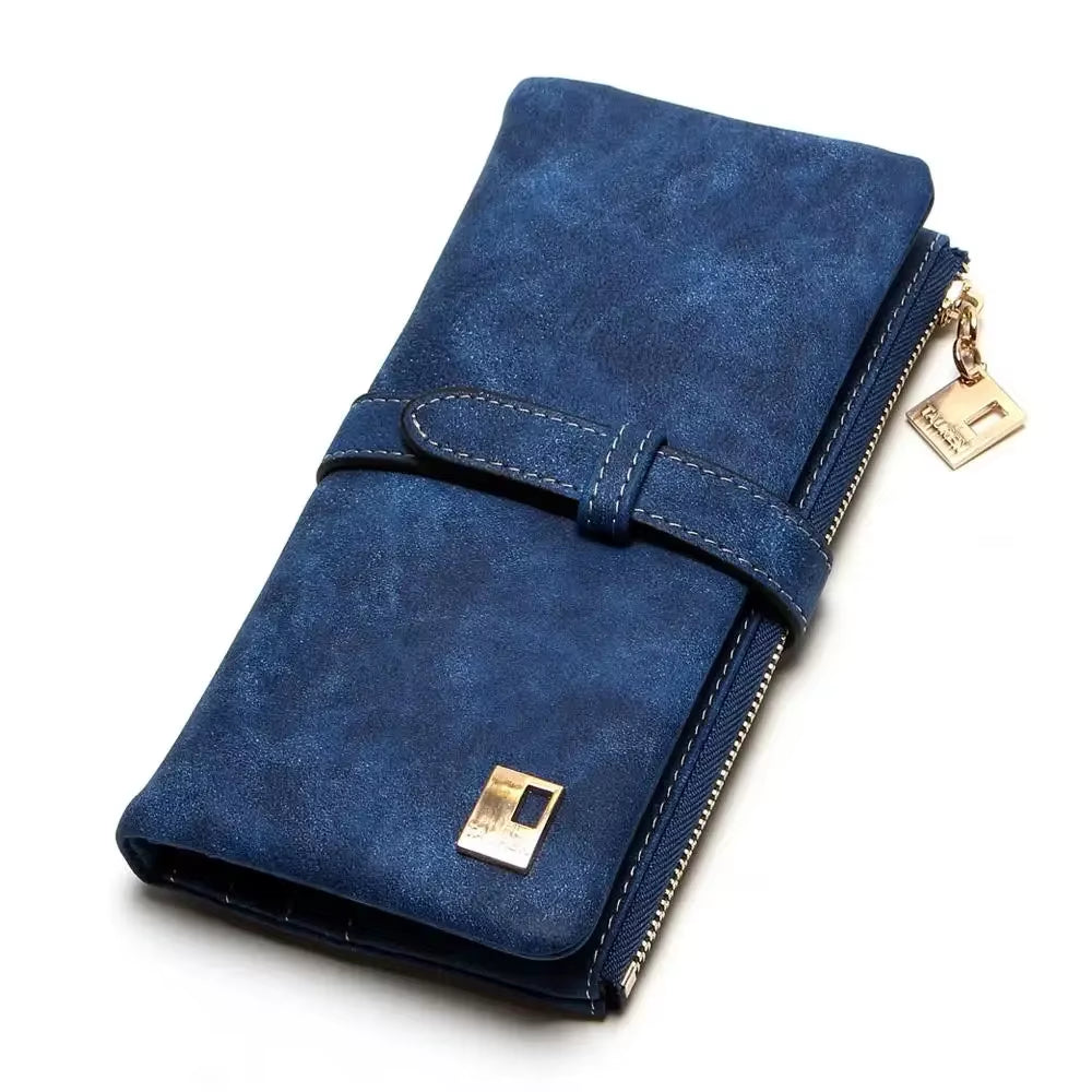 2023 New Fashion Women Wallets Drawstring Nubuck Leather Zipper Long Design Purse Two Fold More Color Clutch Hot Card Pack