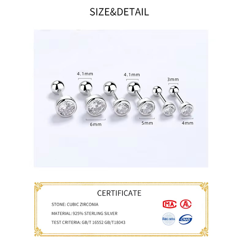 925 Sterling Silver Zircon Screw Thread Stud Earrings for Women