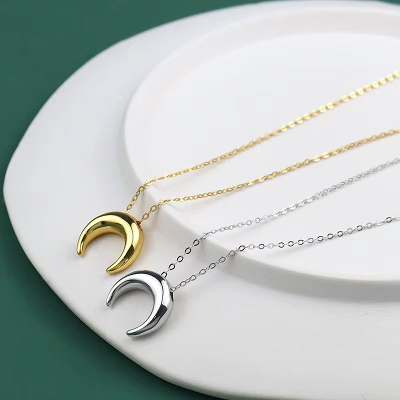 925 Sterling Silver Crescent Necklace for Women Clavicle Chain Moon Simple Jewelry Gifts 2023 New