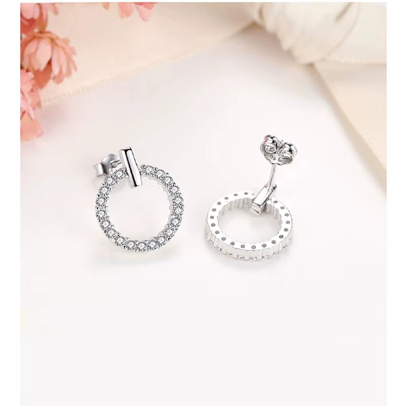 100% Real 925 Sterling Silver Crystal Round Stud Earrings