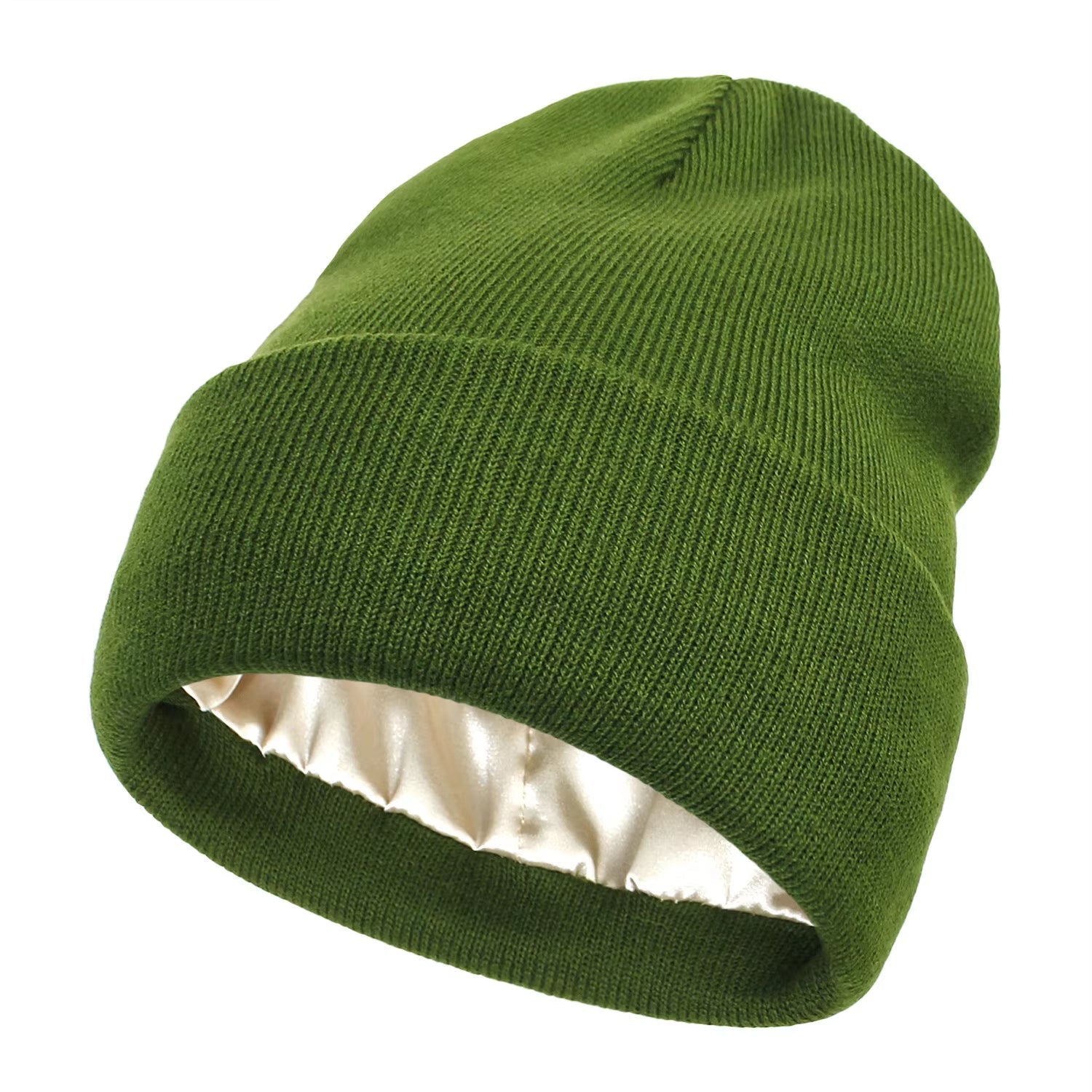 Silk Satin-Lined Winter Beanie - Warm Chunky Satin Head Cap for Men & Women