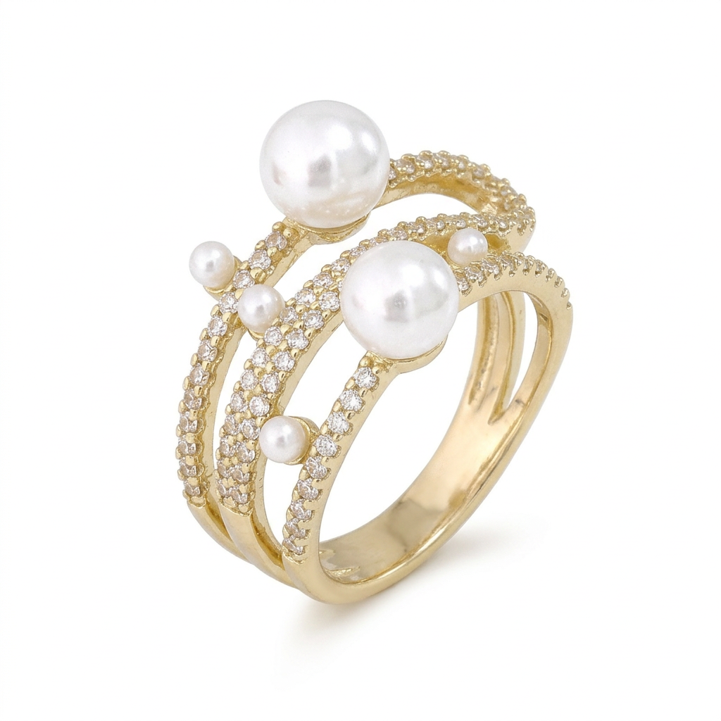 Layered Pearl Ring – Chic Adjustable Gold Statement
