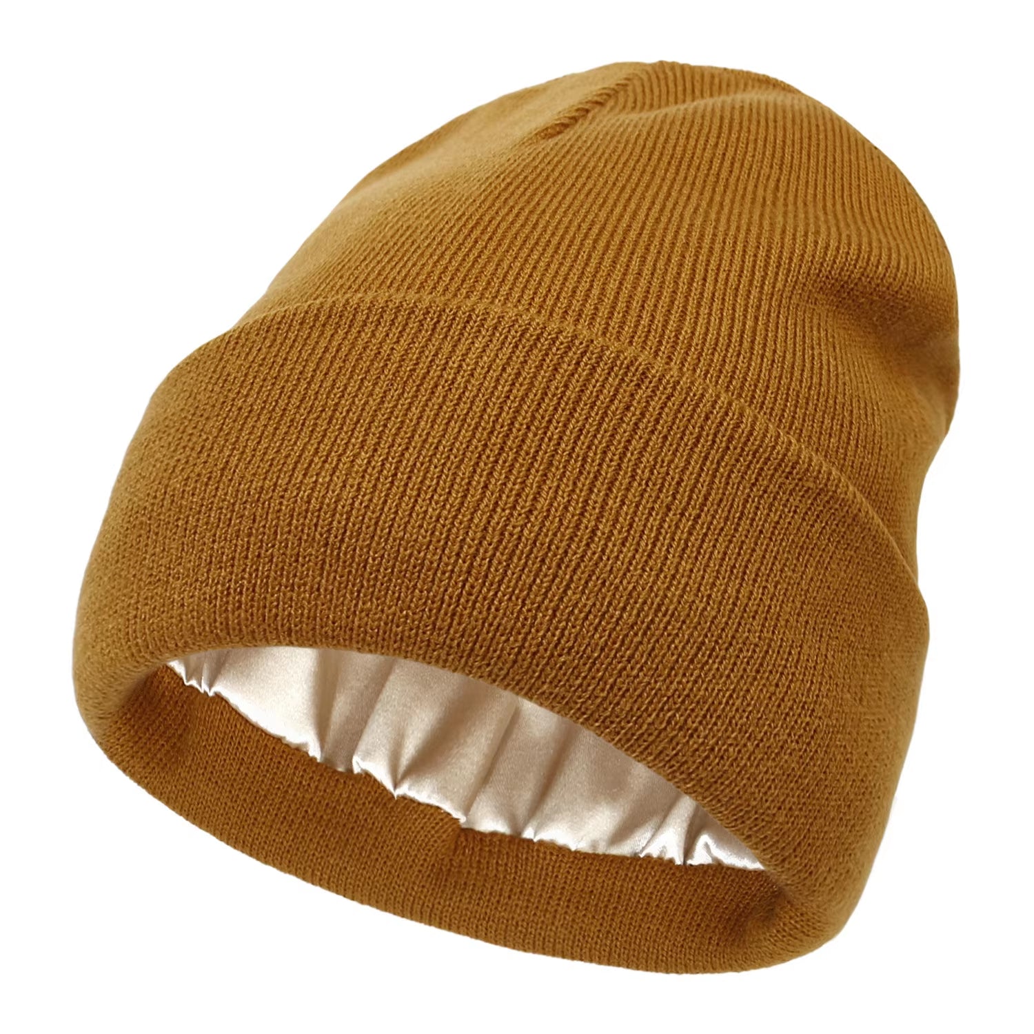 Silk Satin-Lined Winter Beanie - Warm Chunky Satin Head Cap for Men & Women