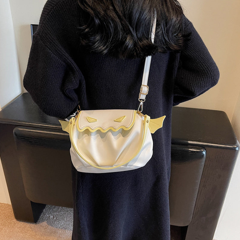 Halloween Pumpkin Crossbody Bag with Small Wings – PU Shoulder Handbag