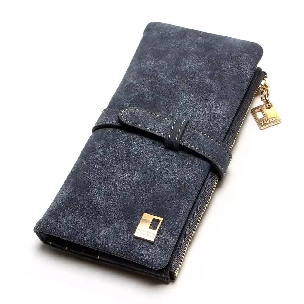 2023 New Fashion Women Wallets Drawstring Nubuck Leather Zipper Long Design Purse Two Fold More Color Clutch Hot Card Pack