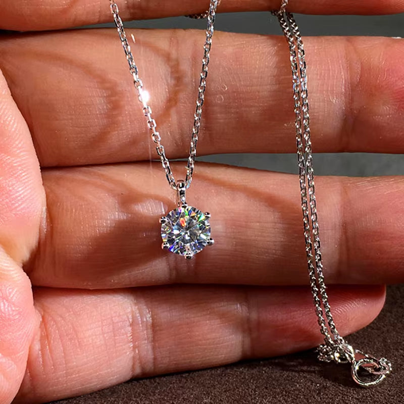 Simple Classic Six Prong Solitaire Pendant Necklaces Women Silver Color/Rose Gold Color Shiny CZ Anniversary Gift Jewelry