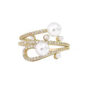 Luxurious and Exquisite Three-Layer Pearl Gold Color Adjustable Ring for Woman Jewelry Korean Fashion Girls Unusual Accessories