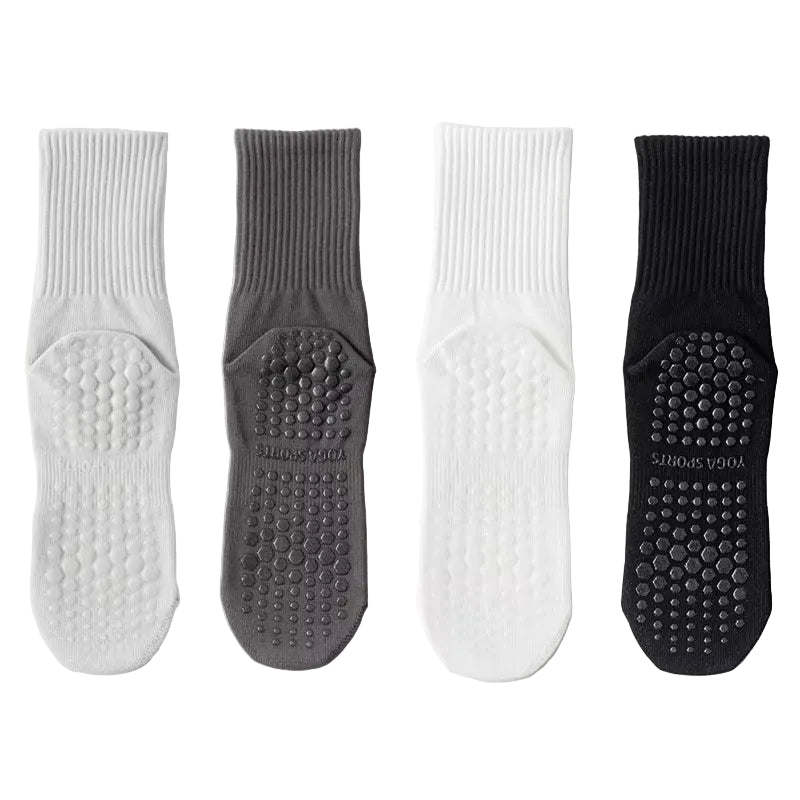 4 Pairs Yoga Socks for Women Simple Solid Color Cotton Pilates Socks Mid Calf Silicone Non-Slip Fitness Gym Indoor Floor Socks