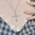 Zircon Cross Necklace Heart Pendant for Women