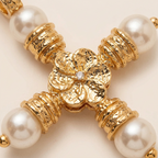 Personalized Pearl Cross Necklace – Elegant Charm & Gold-Plated Finish