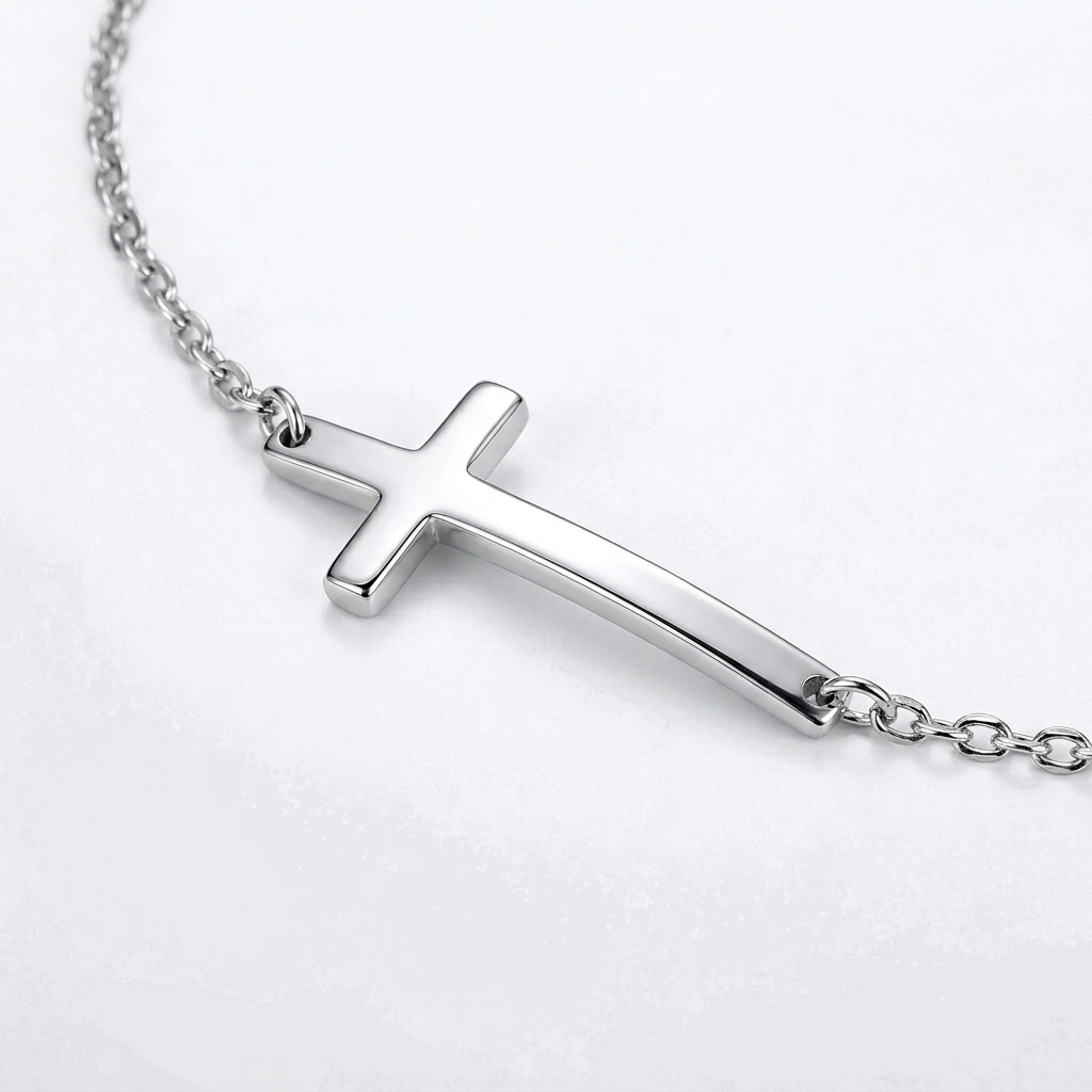 925 Silver Heart Cross Bracelet – Elegant Wedding Charm for Women