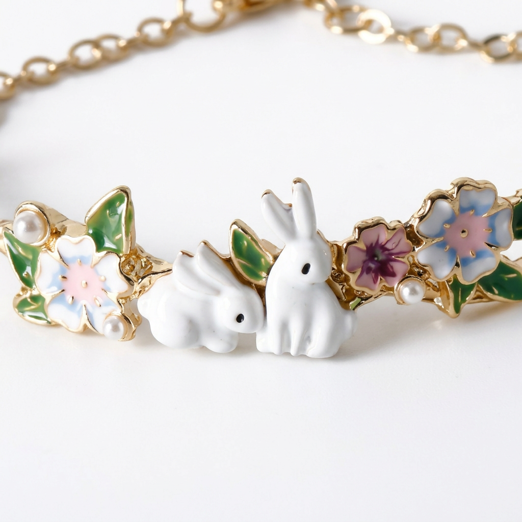 Bunny Charm Bracelet – Cute Pearl Zodiac Design in Alloy