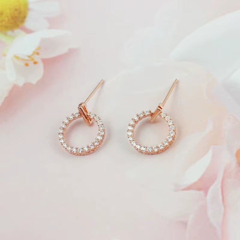 100% Real 925 Sterling Silver Crystal Round Stud Earrings
