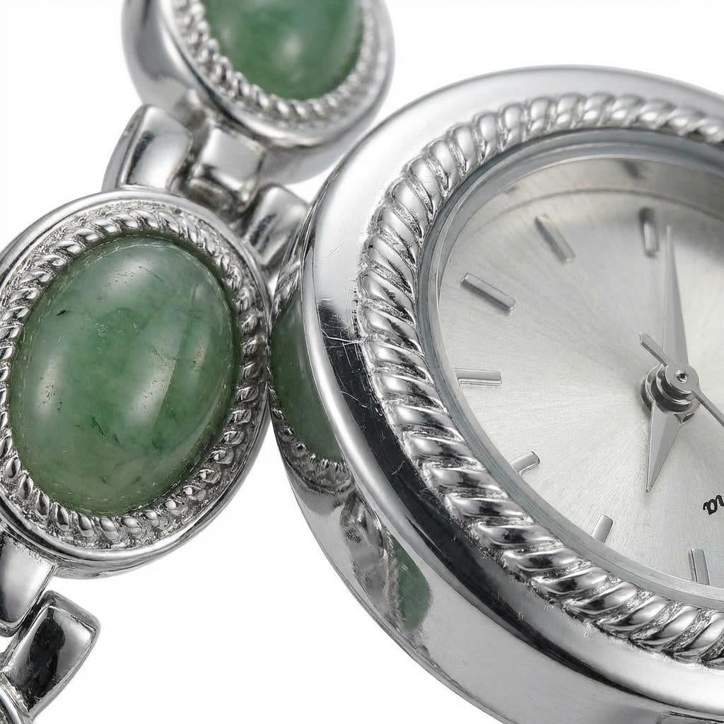 Green Jade Oval Bracelet Watch Elegant Quartz Alloy (Women)