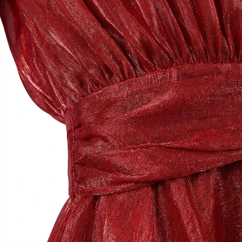 V-Neck Tie Mini Dress – Flowy Draped Sleeves & Woven Polyester