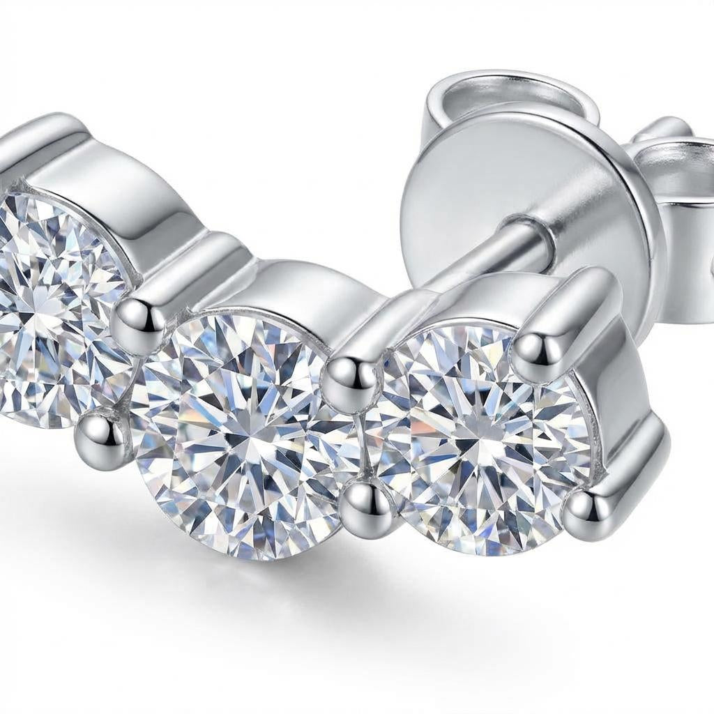 Moissanite Smile Stud Earrings – 925 Sterling Silver Sparkle