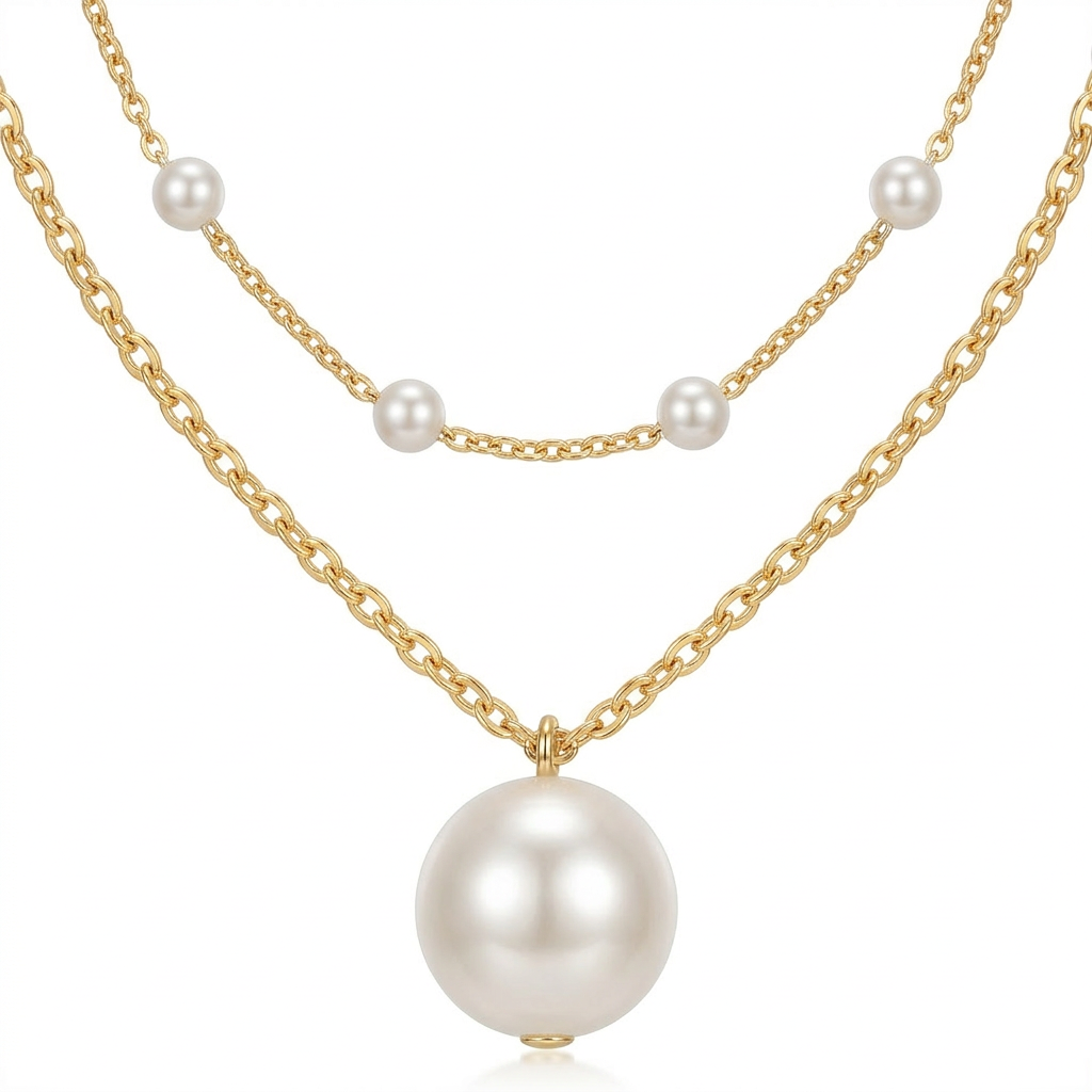 Gold Pearl Necklace – Chic Layered Elegance with Gold Plating