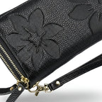 Genuine Leather Long Wallet – Chic Double Zipper