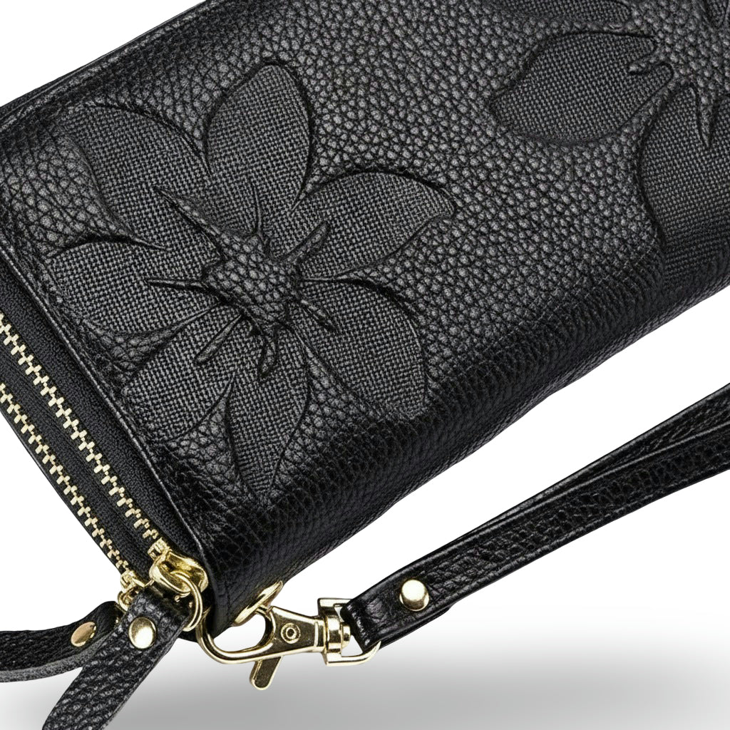 Genuine Leather Long Wallet – Chic Double Zipper