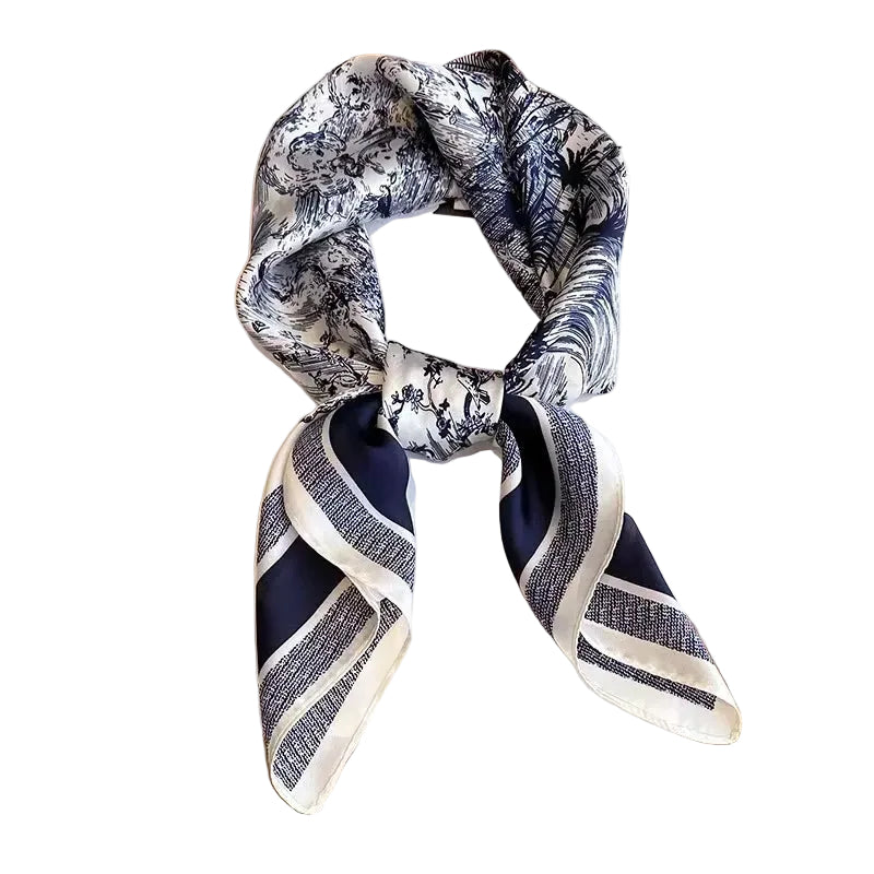 Luxury Design Print Silk Square Scarf Women Soft Satin Horse Hairband Neckerchief Office Hijab Headband Foulard Bag Ribbons Gift