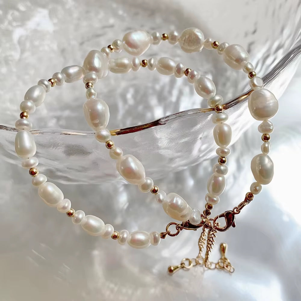 Fashion Natural Freshwater Pearl Bracelet for Women Irregular Baroque Pearl Charm Strand Bracelet Wedding Jewelry Party Gifts