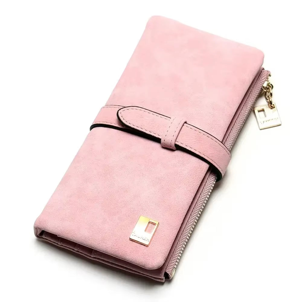 2023 New Fashion Women Wallets Drawstring Nubuck Leather Zipper Long Design Purse Two Fold More Color Clutch Hot Card Pack