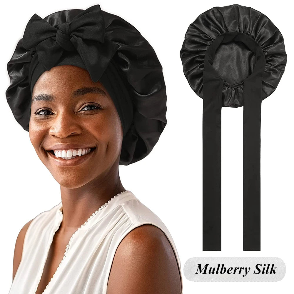 Mulberry Silk Sleeping Bonnet for Women, Large Sleep Cap