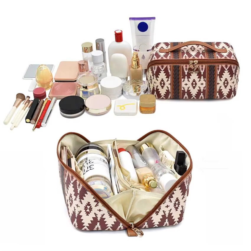 Large Waterproof Leather Luxury Makeup Bag with Zipper