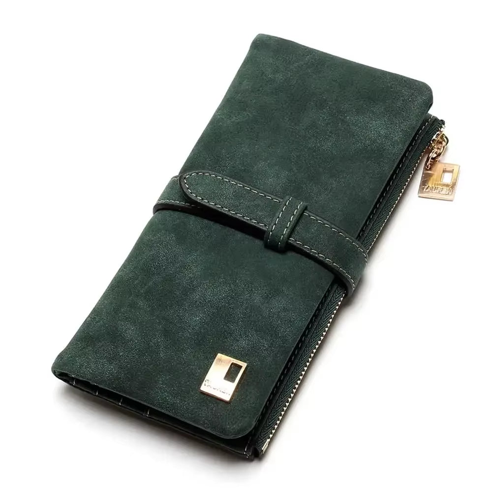 2023 New Fashion Women Wallets Drawstring Nubuck Leather Zipper Long Design Purse Two Fold More Color Clutch Hot Card Pack