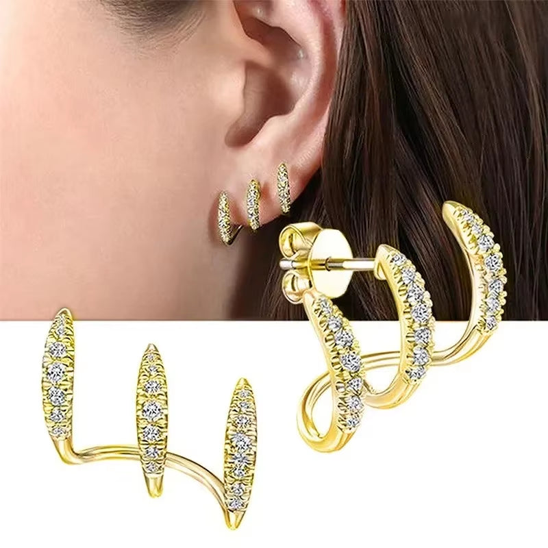 925 Sterling Silver Claws Stud Earrings with Crystal Gold Earring AAA Stone Modern Design Fashion Accessories Women 2025 Jewelry