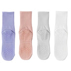 4 Pairs Yoga Socks for Women Simple Solid Color Cotton Pilates Socks Mid Calf Silicone Non-Slip Fitness Gym Indoor Floor Socks
