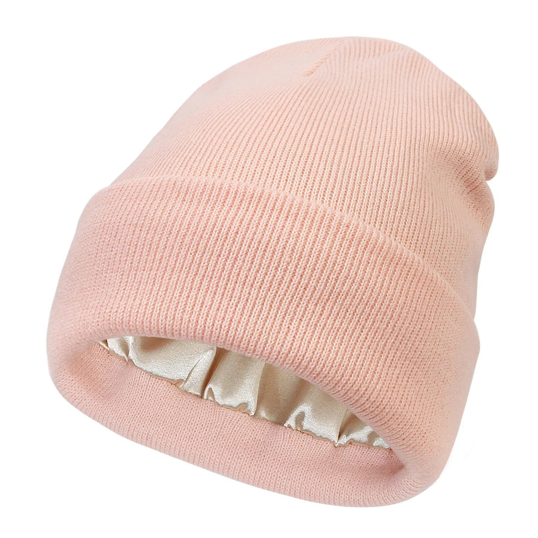 Silk Satin-Lined Winter Beanie - Warm Chunky Satin Head Cap for Men & Women