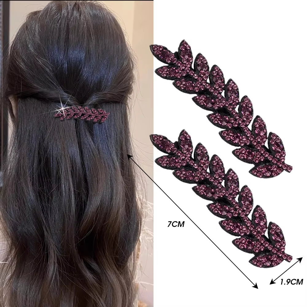 2Pcs Shiny Crystal Hair Clips Fashion Wheat Feathery Rhinestone Hairclip Broken Hair Tools Hairpins Wedding Headwear Accessory