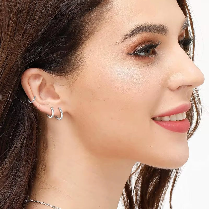 925 Silver Gold Huggie Hoops CZ Cartilage Cuff Earrings