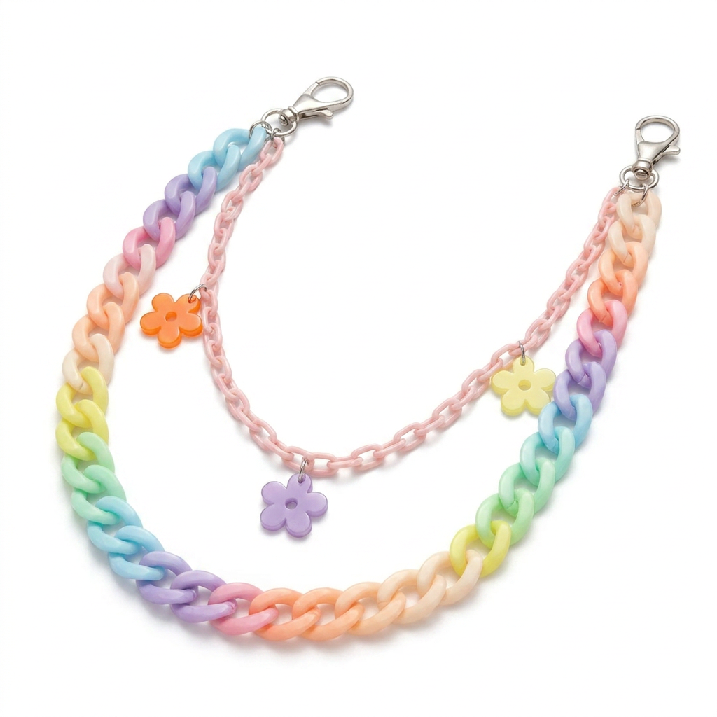 Rainbow Chain Keychain – Bold Style with Acrylic Flower Links