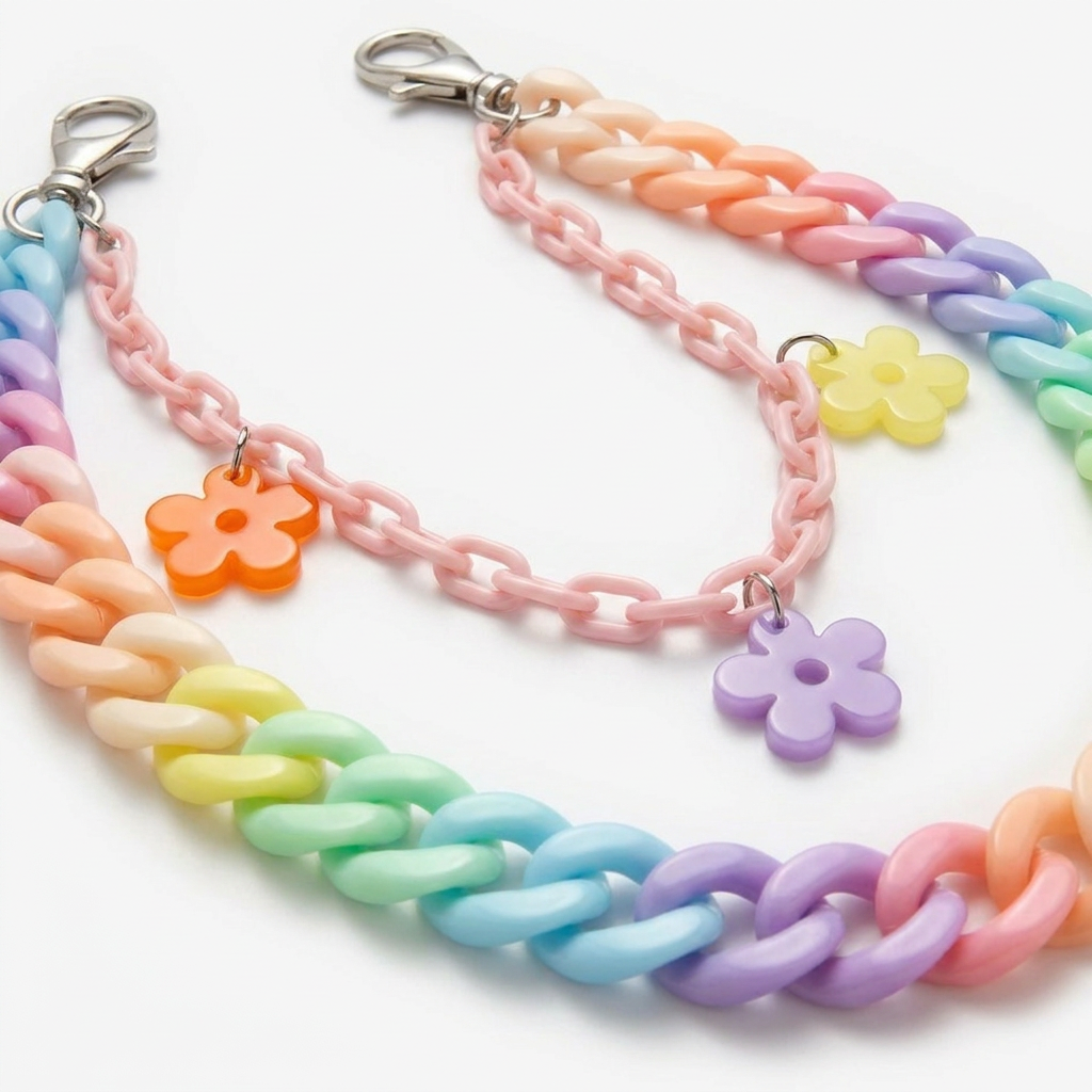 Rainbow Chain Keychain – Bold Style with Acrylic Flower Links