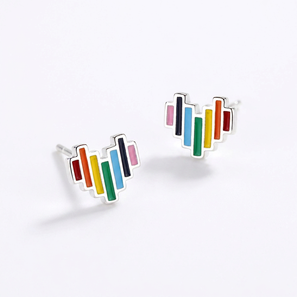 Rainbow Heart Stud Earrings – Everyday Charm in Sterling Silver