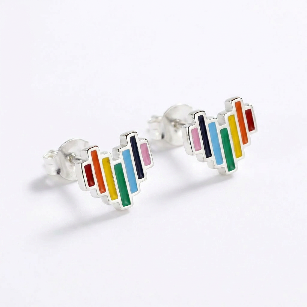 Rainbow Heart Stud Earrings – Everyday Charm in Sterling Silver