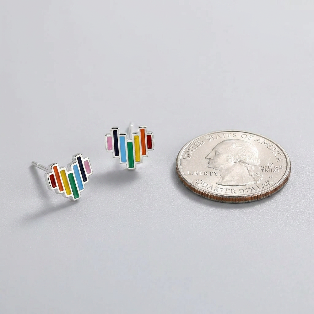 Rainbow Heart Stud Earrings – Everyday Charm in Sterling Silver