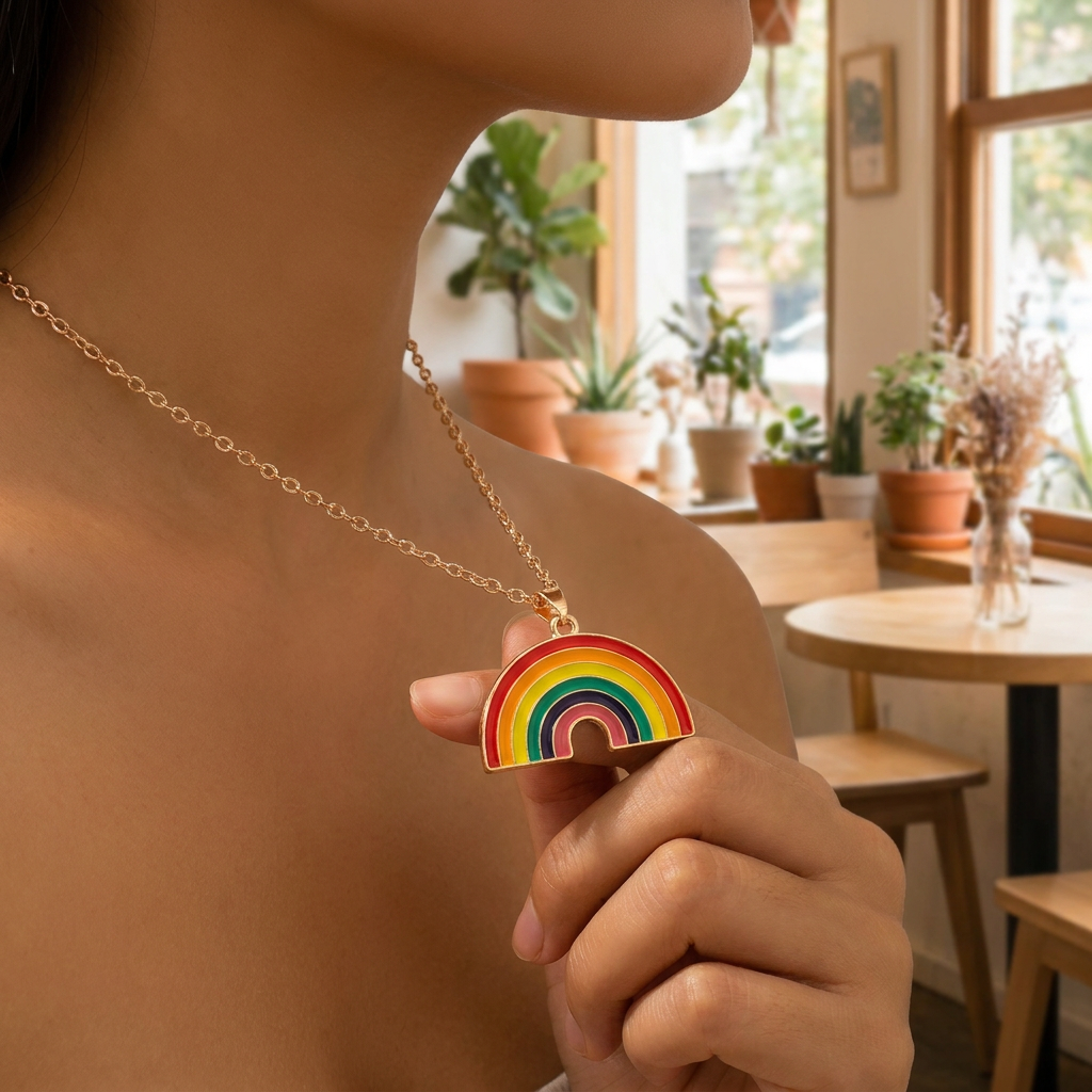 Rainbow Heart Necklace – Everyday Charm with Enamel Pendant