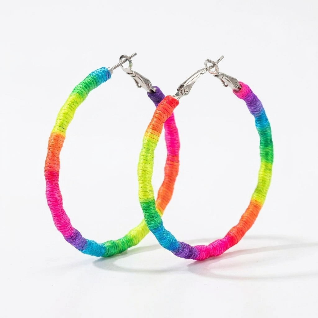 Colorful Hoop Earrings – Statement Style with Woven Rope Design