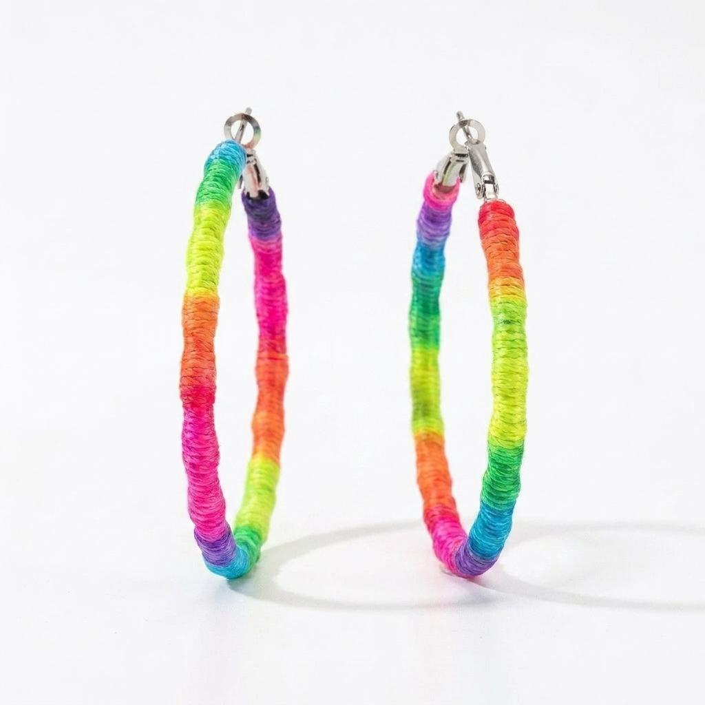 Colorful Hoop Earrings – Statement Style with Woven Rope Design