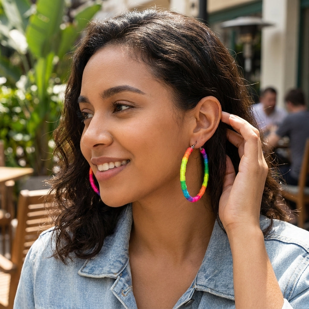Colorful Hoop Earrings – Statement Style with Woven Rope Design