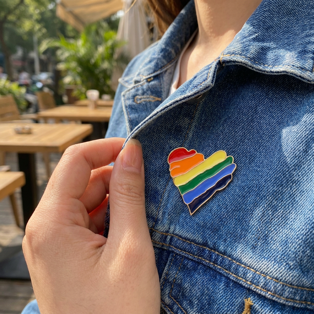 Rainbow Enamel Pin – Personal Style with Heart & Hand Designs