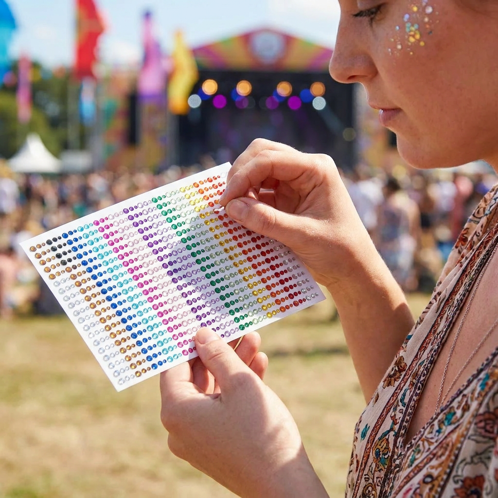 Rainbow Face Gems – Festival Glam with Self-Adhesive Rhinestones