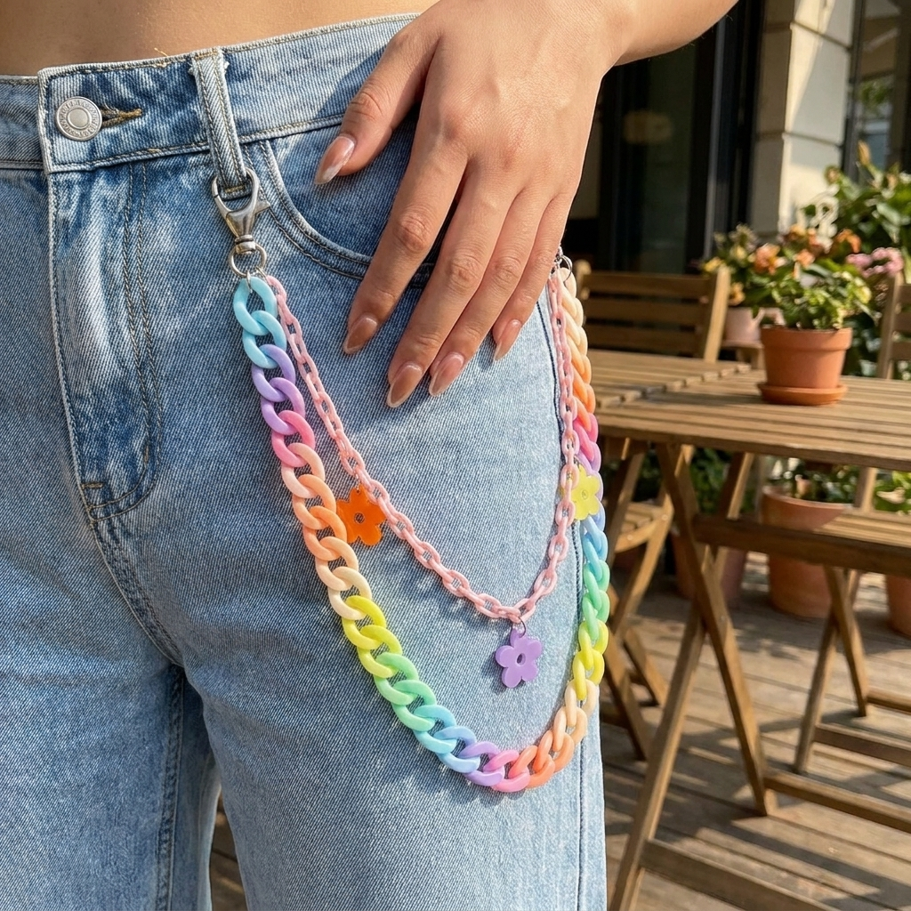 Rainbow Chain Keychain – Bold Style with Acrylic Flower Links